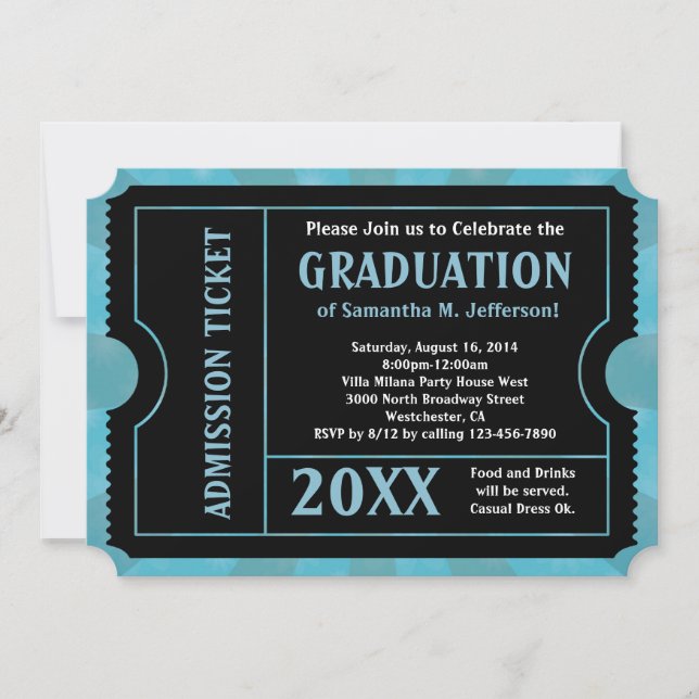 Blue and Black Graduation/Party Ticket Invitation (Front)