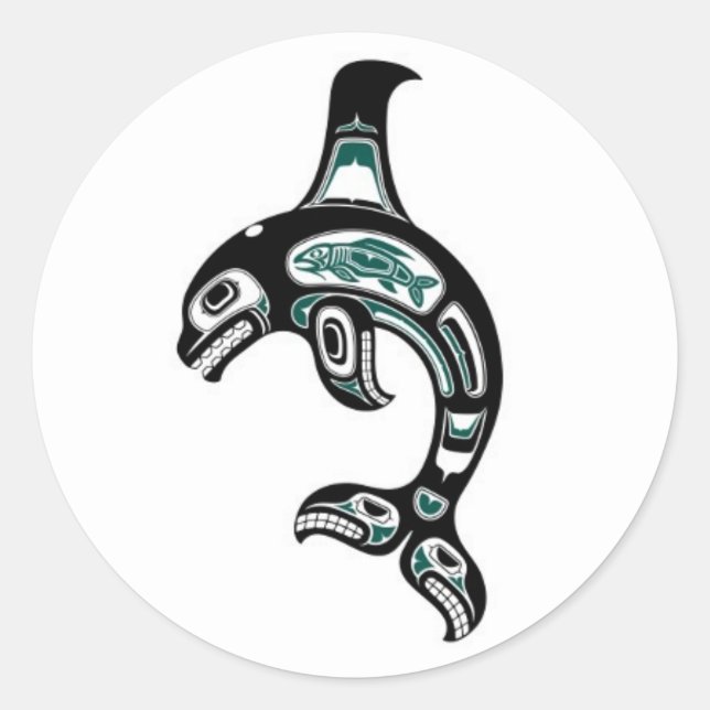 Blue and Black Haida Spirit Killer Whale Classic Round Sticker (Front)