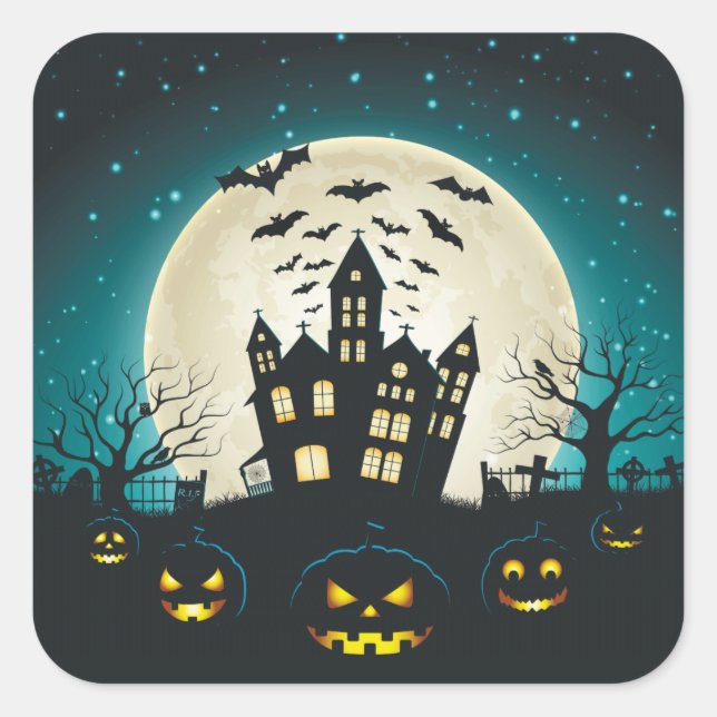 Blue and Black Halloween Square Sticker (Front)