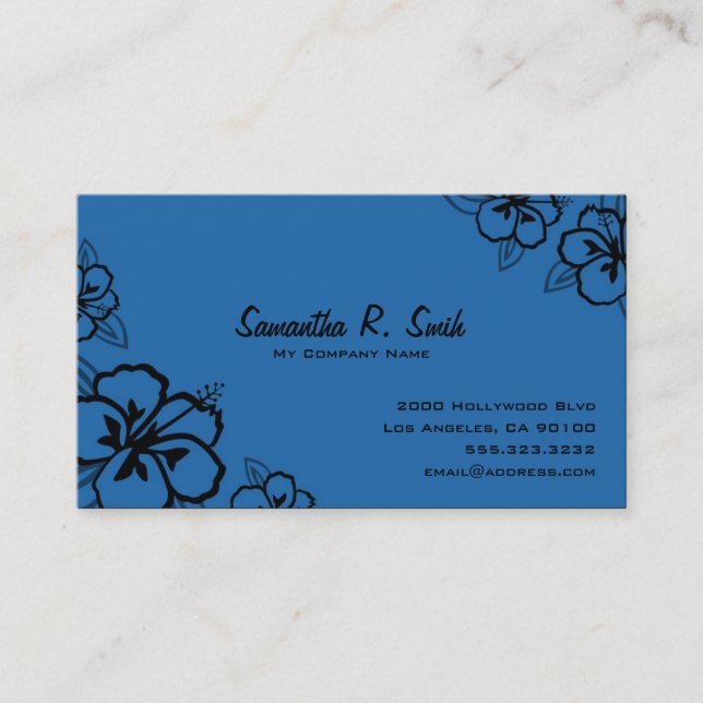 Blue and Black Hibiscus Business Card (Front)