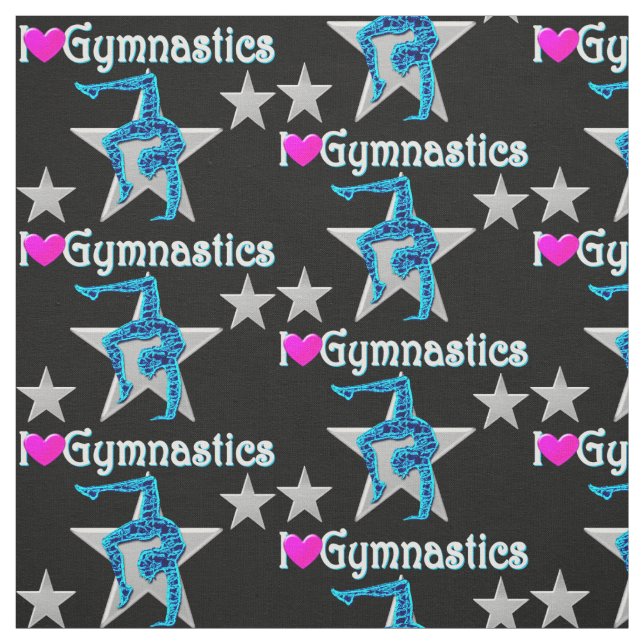 BLUE AND BLACK I LOVE GYMNASTICS FABRIC (Swatch)