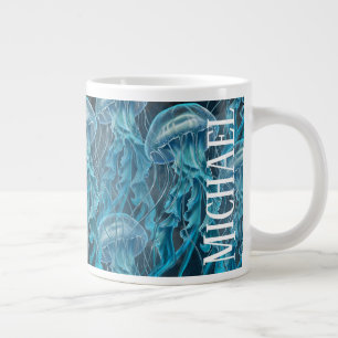 Blue and Black Jellyfish Large Coffee Mug
