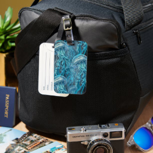 Blue and Black Jellyfish Luggage Tag