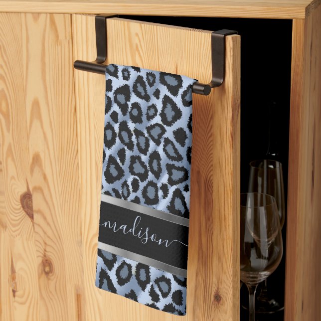 Blue and Black Leopard - Customise Tea Towel (Thirds Fold)