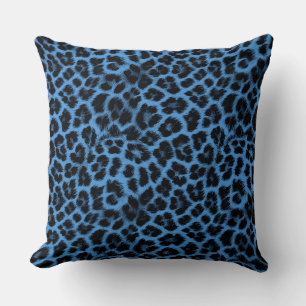 Blue and black leopard pattern cushion