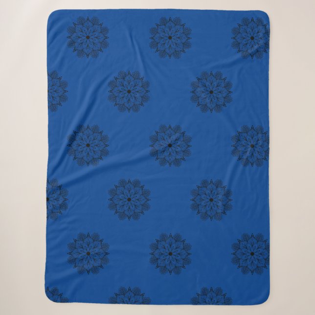 Blue and black mandala Sherpa Blanket (Front)