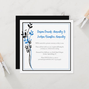 Blue and Black Modern Botanical Reception Only Invitation