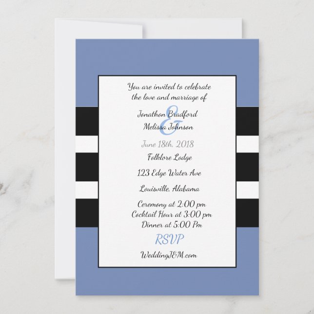 Blue and Black  Modern Stripe  Wedding Invitations (Front)