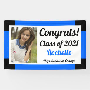 Blue and Black One Photo Class Year Graduation Banner