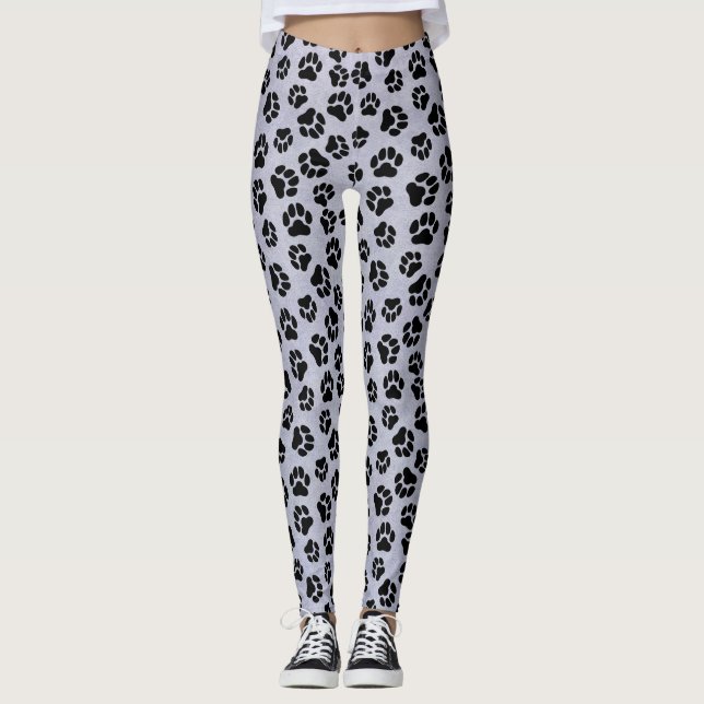 Blue and Black Paw Print Leggings (Front)