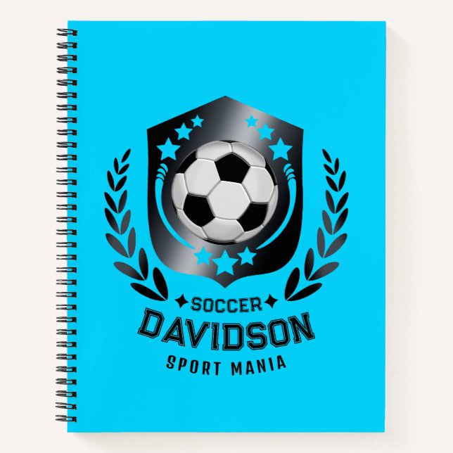 Blue and Black Personalized Soccer Custom Text  Notebook (Front)