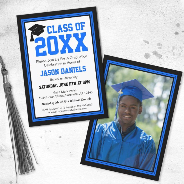 Blue and Black Photo Graduation Party Invitation (Creator Uploaded)