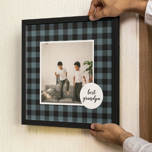 Blue And Black Plaid Best Grandpa Gift With Photo Canvas Print