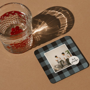Blue And Black Plaid Best Grandpa Gift With Photo Coaster