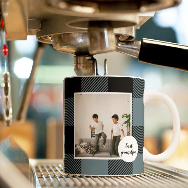 Blue And Black Plaid Best Grandpa Gift With Photo Coffee Mug (Creator Uploaded)
