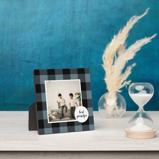 Blue And Black Plaid Best Grandpa Gift With Photo Plaque (Insitu)