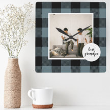 Blue And Black Plaid Best Grandpa Gift With Photo