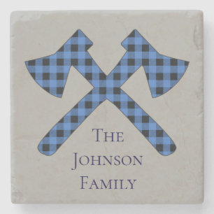 Blue and Black Plaid Double Cross Axe Stone Coaster