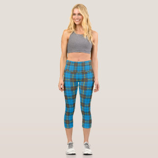Blue and Black Plaid Pattern Capri Leggings
