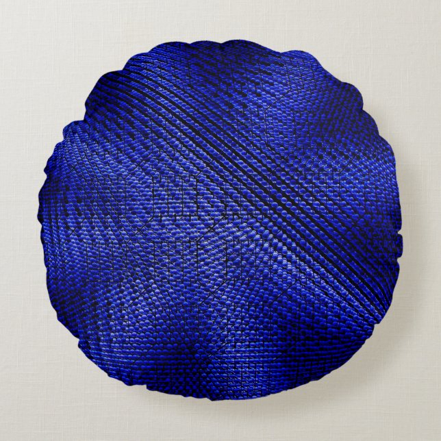 Blue and black plaid textile round cushion (Front)