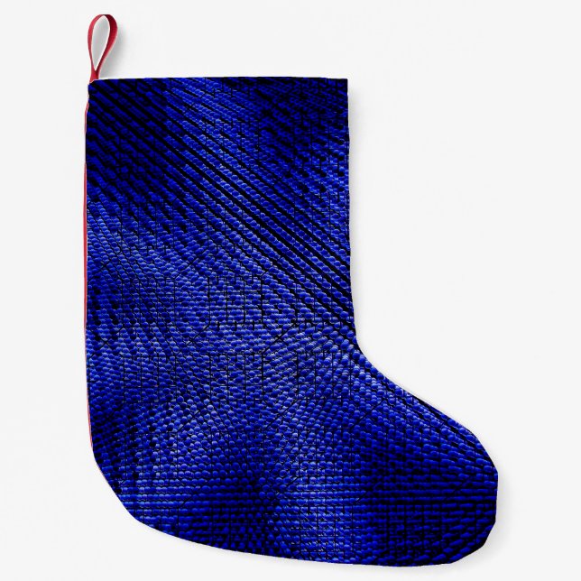 Blue and black plaid textile small christmas stocking (Front)
