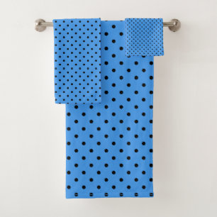 Blue and Black Polka dots Bath Towel Set