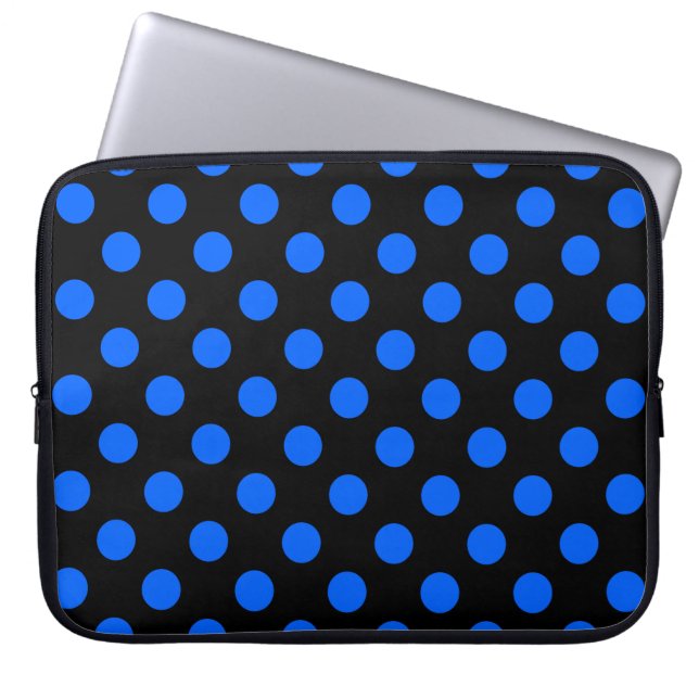 Blue and black polka dots laptop sleeve (Front)