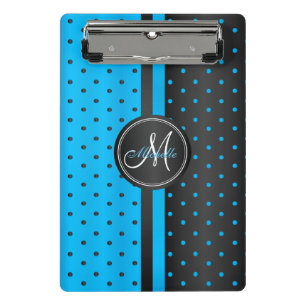 Blue and Black Polka Dots - Monogram Mini Clipboard