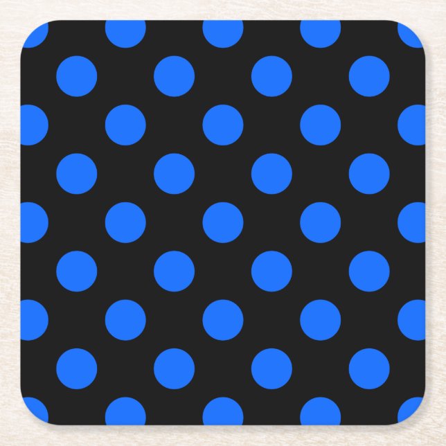 Blue and black polka dots square paper coaster (Front)