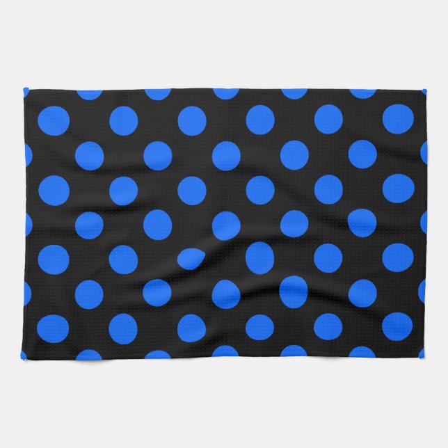 Blue and black polka dots tea towel (Horizontal)