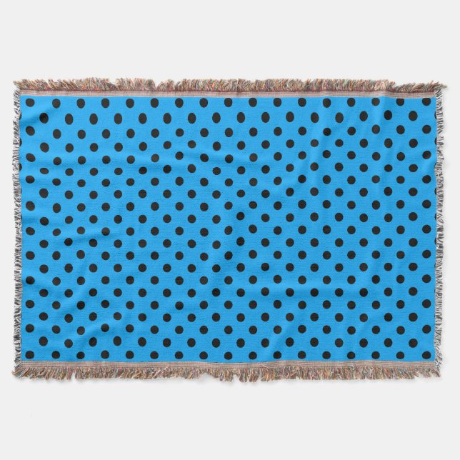 Blue and Black Polka Dots Throw Blanket (Front)