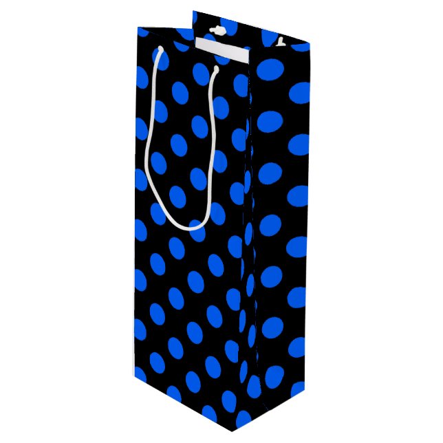 Blue and black polka dots wine gift bag (Front Angled)