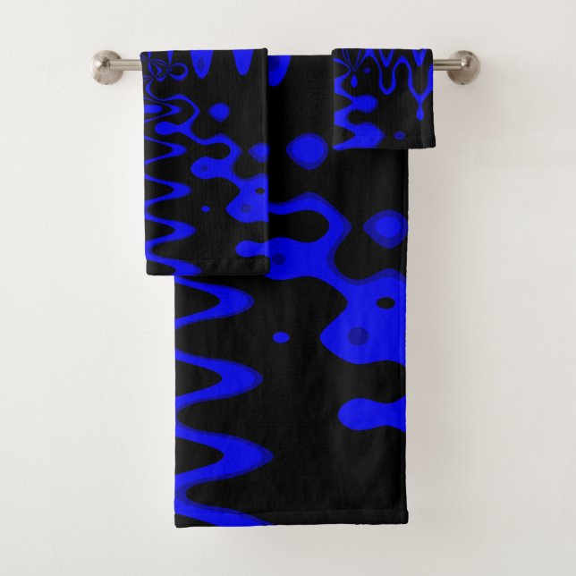 Blue and Black Psychedelic Art Bathroom Towel Set (Insitu)