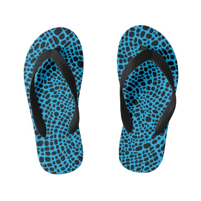 Blue And Black Psychedelic Oragnic Skin Pattern Kid's Jandals (Footbed)