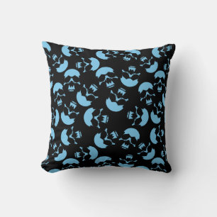 Blue and Black Repeating Motif Skull Pattern Cushion