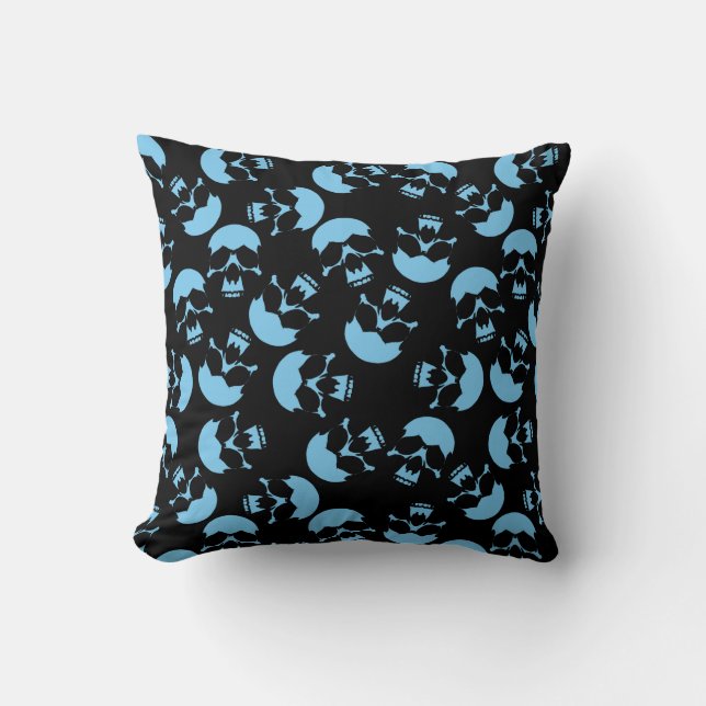 Blue and Black Repeating Motif | Skull Pattern Cushion (Front)