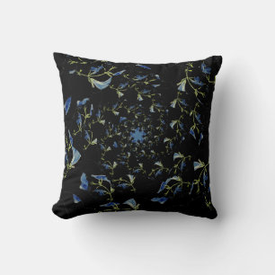 Blue and black Sage fractal art Cushion