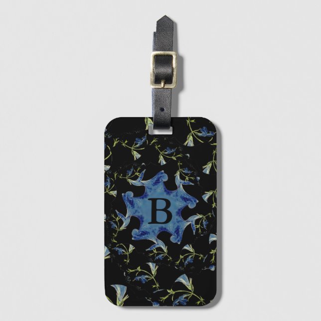 Blue and black Sage fractal art Luggage Tag (Front Vertical)