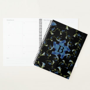 Blue and black Sage fractal art Monogram Planner