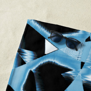 Blue and black scraps or ribbons being destroyed beach towel