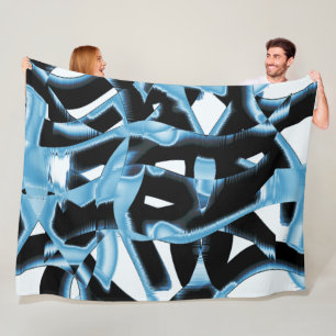 Blue and black scraps or ribbons being destroyed fleece blanket