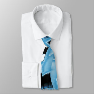 Blue and black scraps or ribbons being destroyed tie