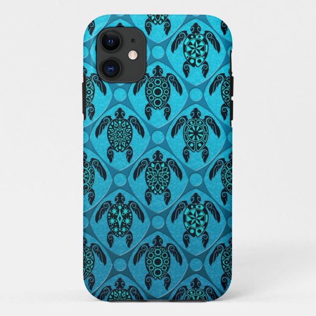 Blue and Black Sea Turtle Pattern Case-Mate iPhone Case (Back)