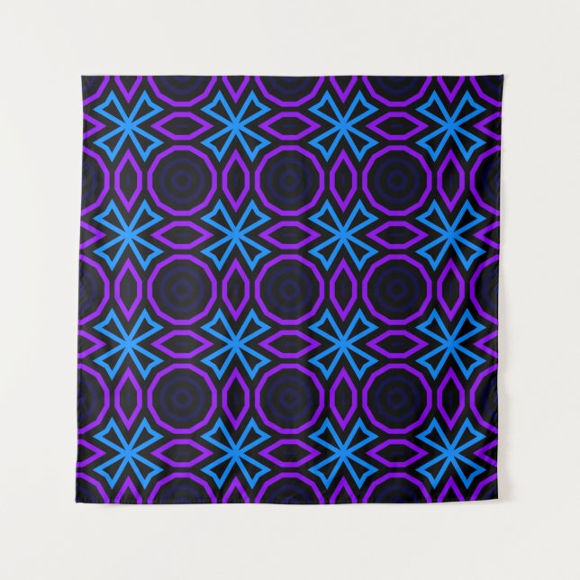 Blue and black seamless pattern with simple geomet tapestry (Front)