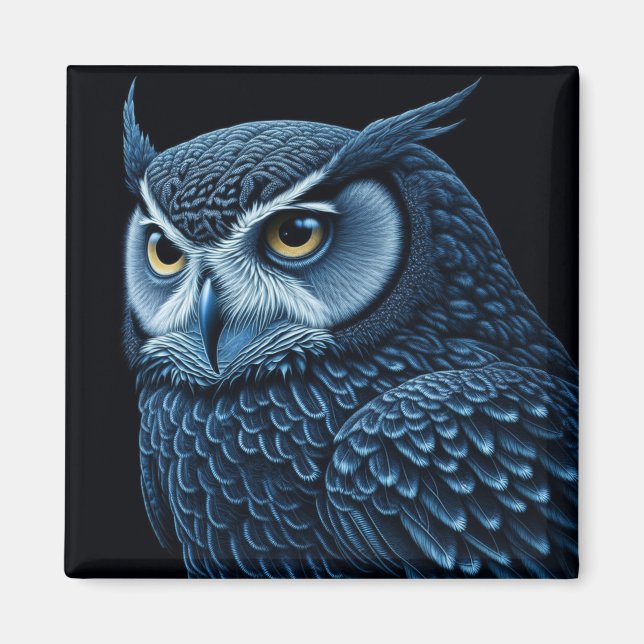 Blue and Black Serious Owl  Magnet (Front)