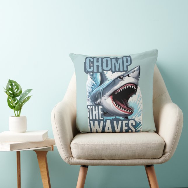 Blue and Black Shark Wavebreaker Graffiti Art Cushion (Chair)