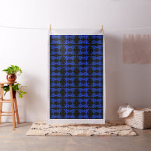 Blue and Black Silhouette Rose on Cotton Fabric