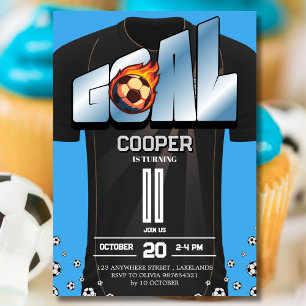 Blue and Black Soccer Shirt Birthday Party  Invitation
