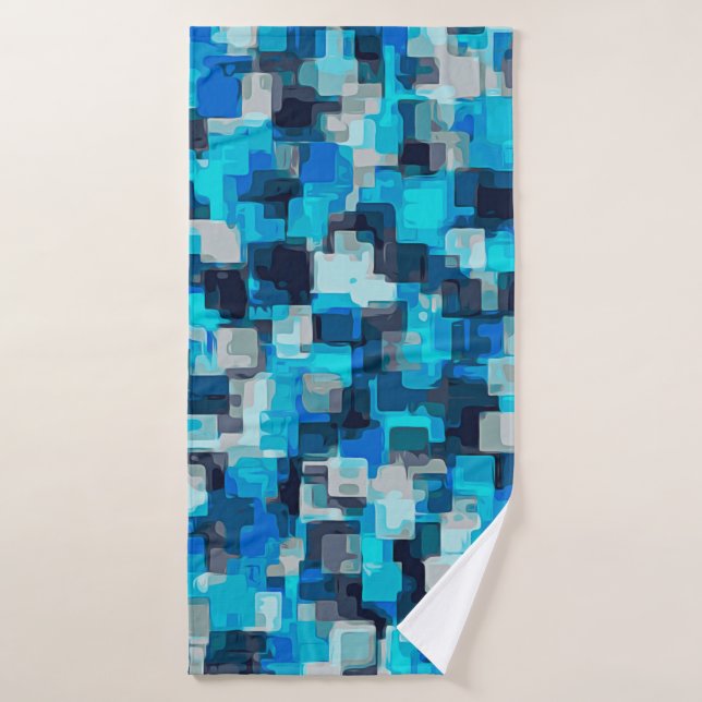 blue and black square pattern abstract backgrounda bath towel (Bath Towel)
