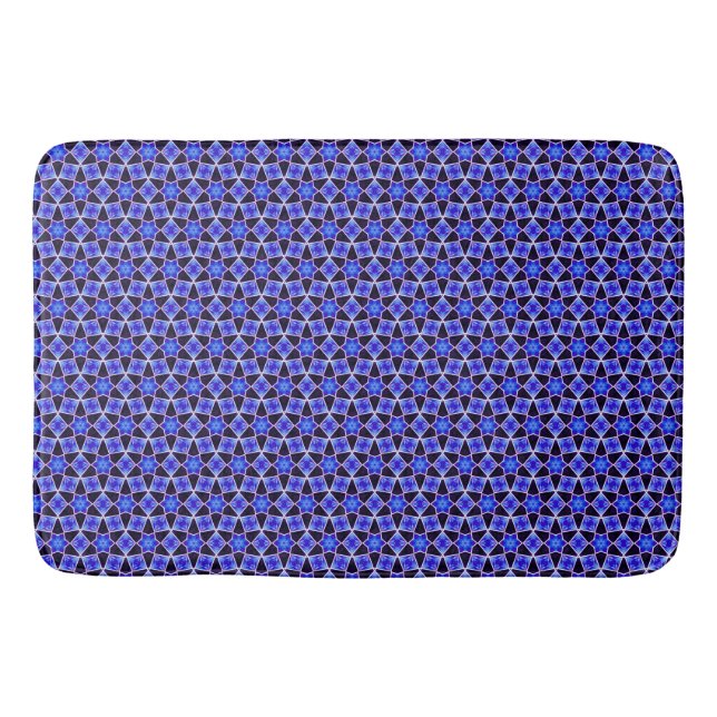 Blue and  Black Star Tile Bath Mat (Front)
